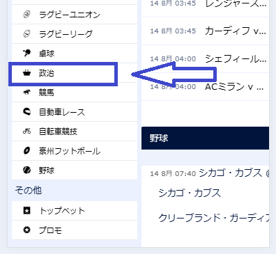 政治の項目をタップ