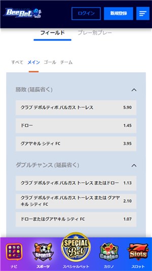 ビーベット　サッカー　オッズ選択